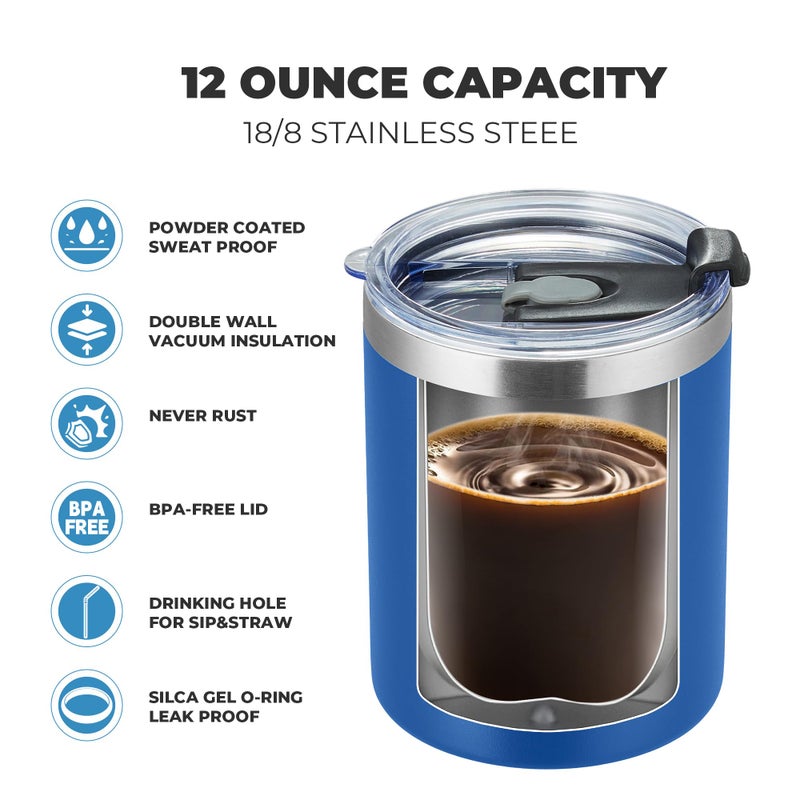 MEWAY 12 oz Lowball, Tumbler Stainless Steel Double Wall Vacuum Insulated Mug with Straw and Lid, Cleaning Brush ï¼ŒDurable Powder Coated Insulated Coffee Cup for Cold & Hot Drinks (Navy,4 pack) - Image 4